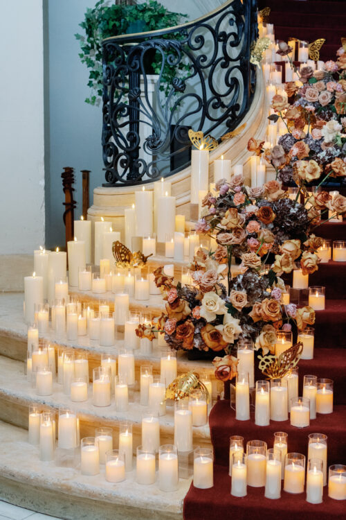 Sculptural floral design with muted fall tones and high-fashion elegance