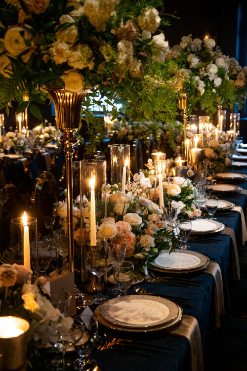 Luxury reception setup with bespoke tablescapes at Vanderbilt Hotel Newport