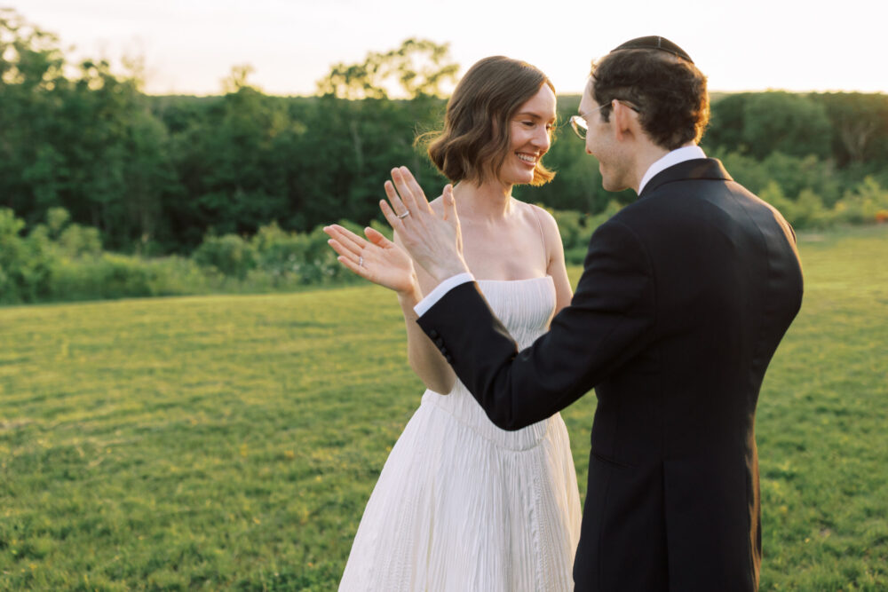 Romantic couple portraits at Kingdom of the Hawk wedding in Connecticut vineyard.