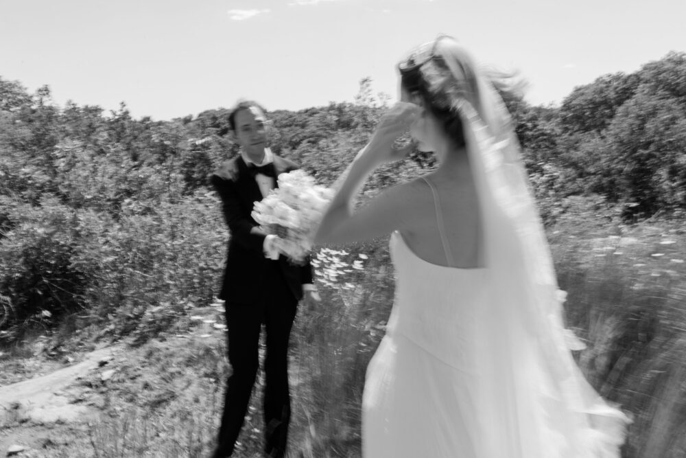 Romantic couple portraits at Kingdom of the Hawk wedding in Connecticut vineyard.